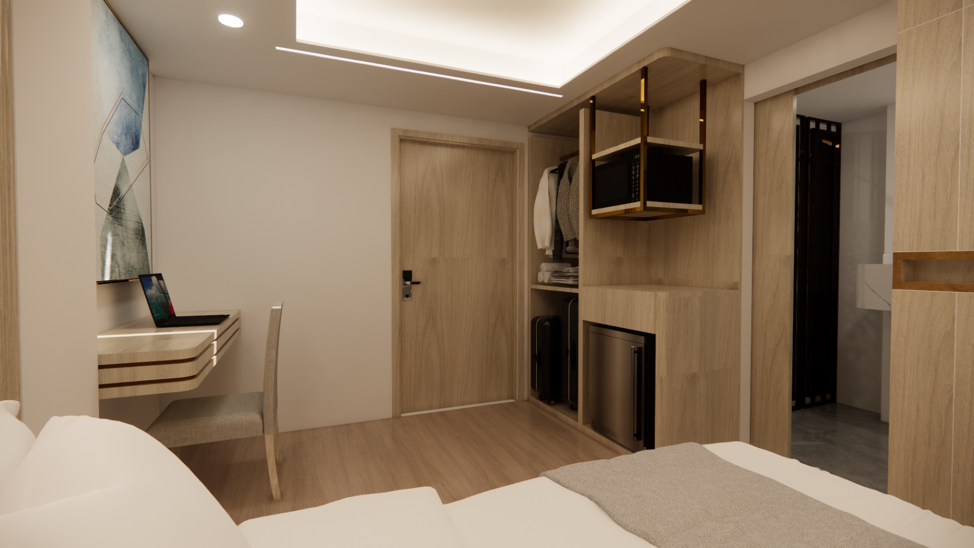 Deluxe twin room desk area